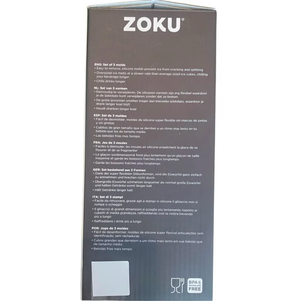 ZOKU Black Geometric Mixology Silicone Ice Molds - Set of 3 Sphere, Cube, Jack